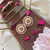 Vriksham Antique Floral Stud Earring-Red White-G18236